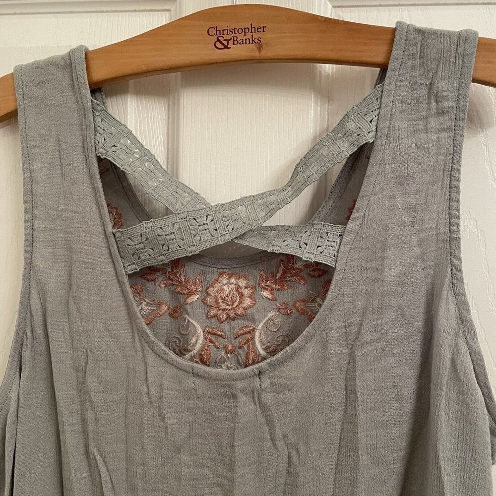 Kelly Renee Gray Embroidered Sleeveless Cross Back Tank Top size XL - Picture 5 of 5